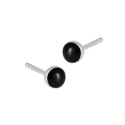 A pair of Welman 4 mm stud earrings showcasing synthetic black onyx stones set in silver-toned metal.