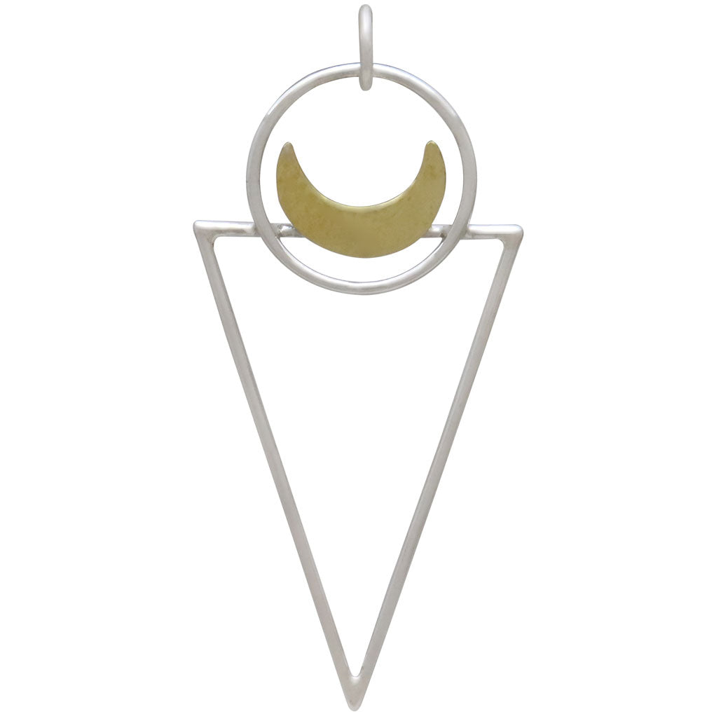 Sterling Silver Triangle Pendant with Bronze Moon