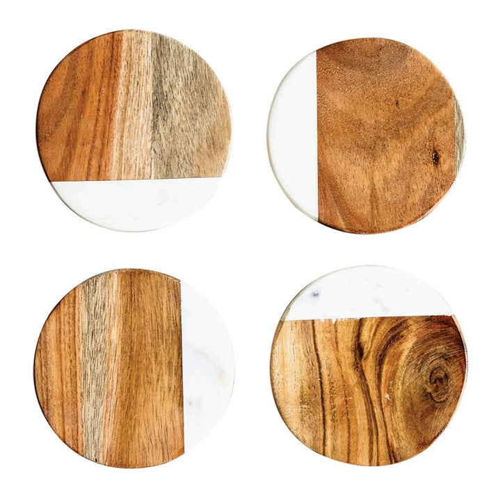 4" Round Marble & Mango Wood Coasters