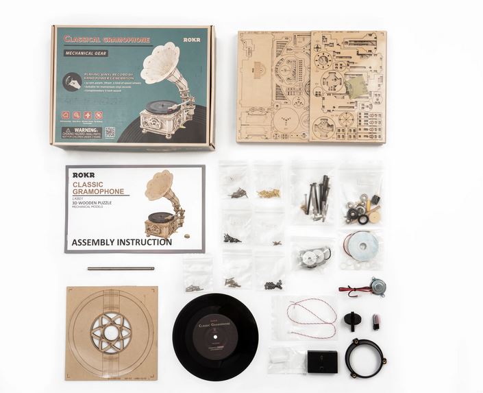 DIY Wooden Puzzle: Crank Classic Gramophone